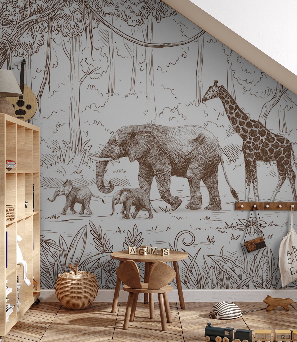 Papier peint jungle enfant monochrome, XXL, tendance