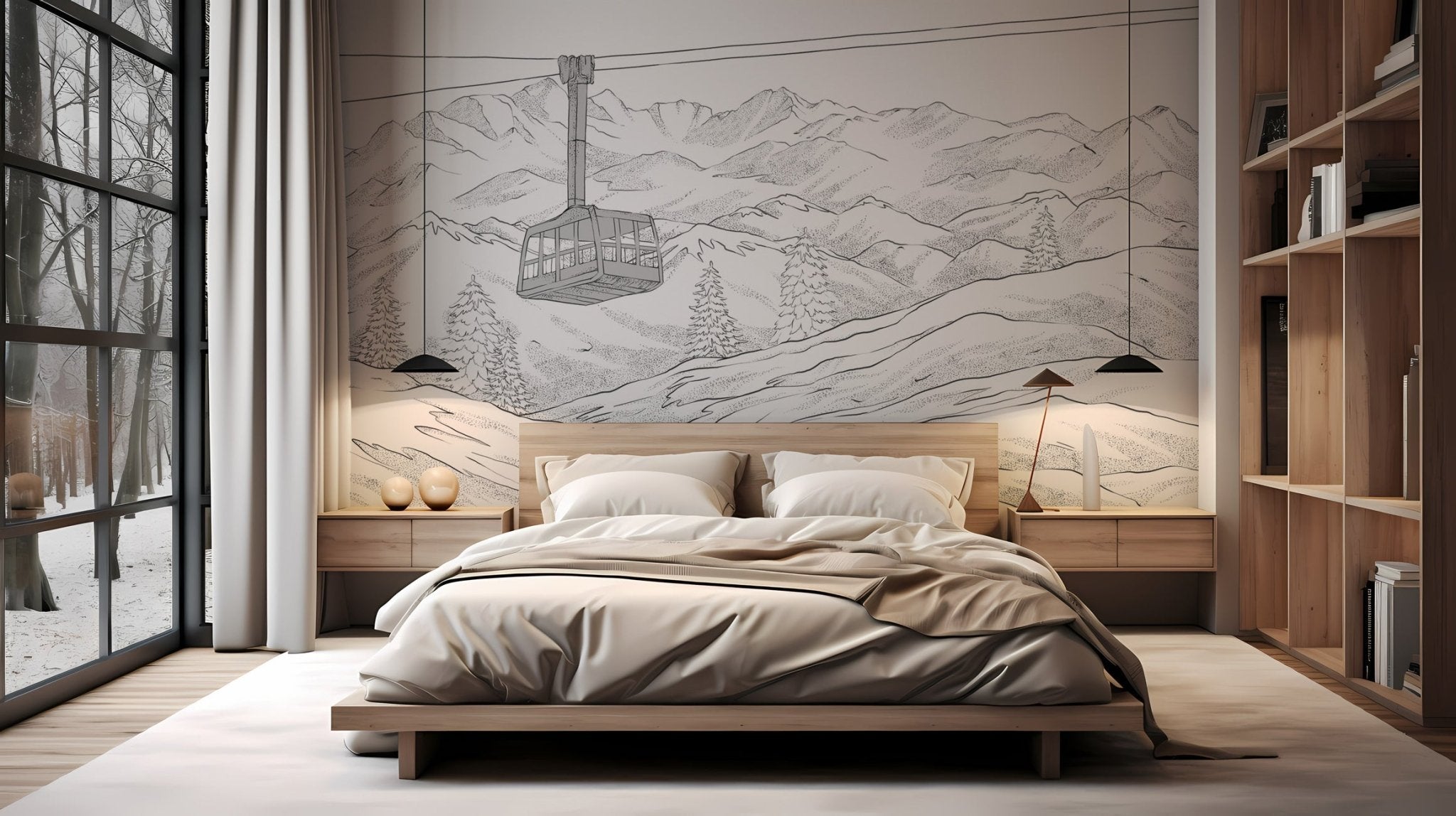 Papier peint La Plagne télécabine noir et blanc, XXL, tendance