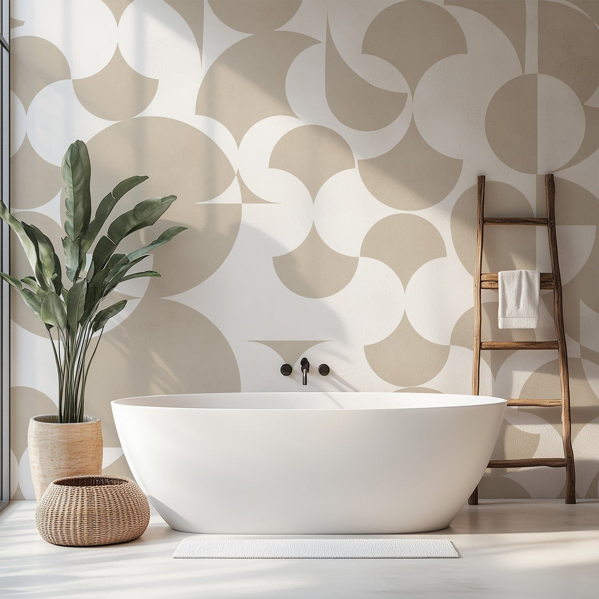 Retro-Tapete mit grafischem Muster in Beige