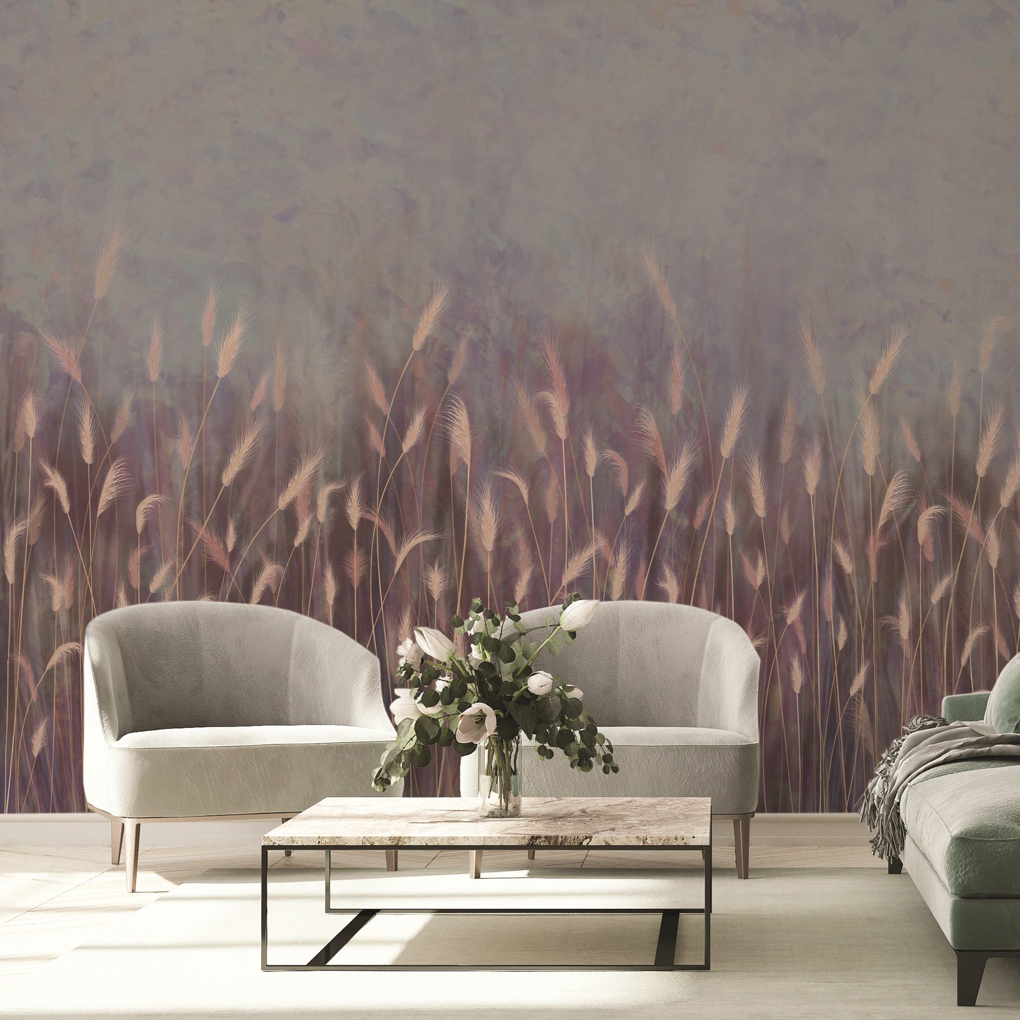 Papier peint panoramique herbes sauvages rose, XXL, tendance
