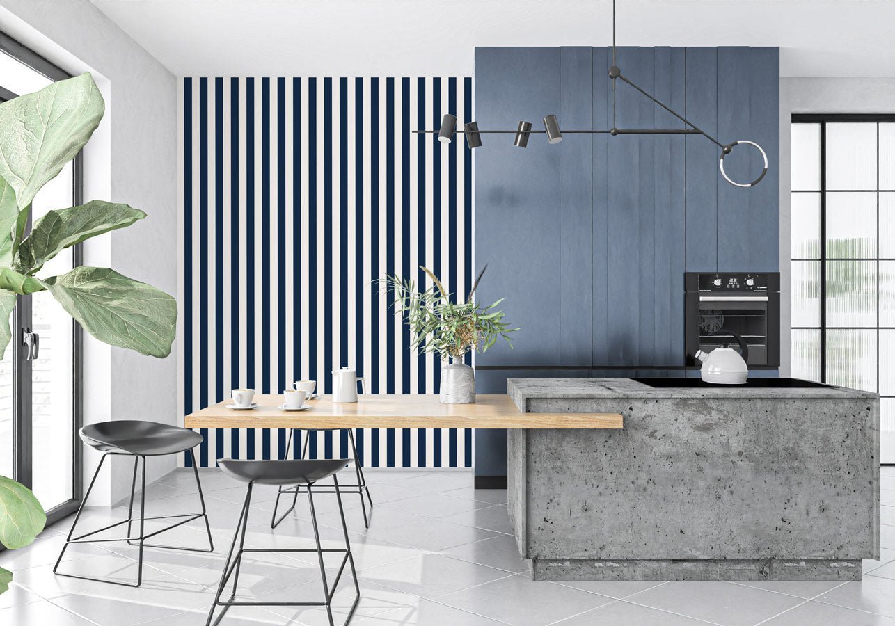 Papier peint rayure rétro bleu marine, XXL, tendance