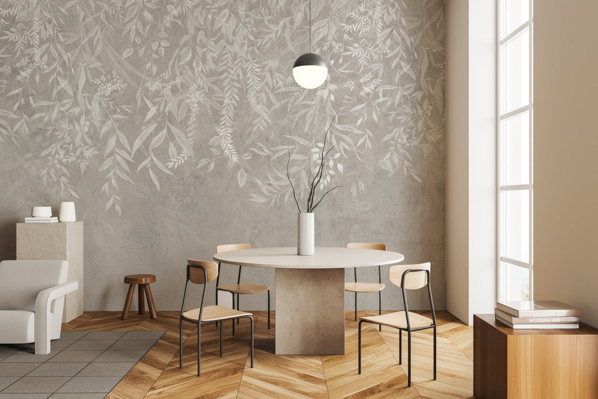 Moderne Tapete mit Pflanzenmotiv in Beige