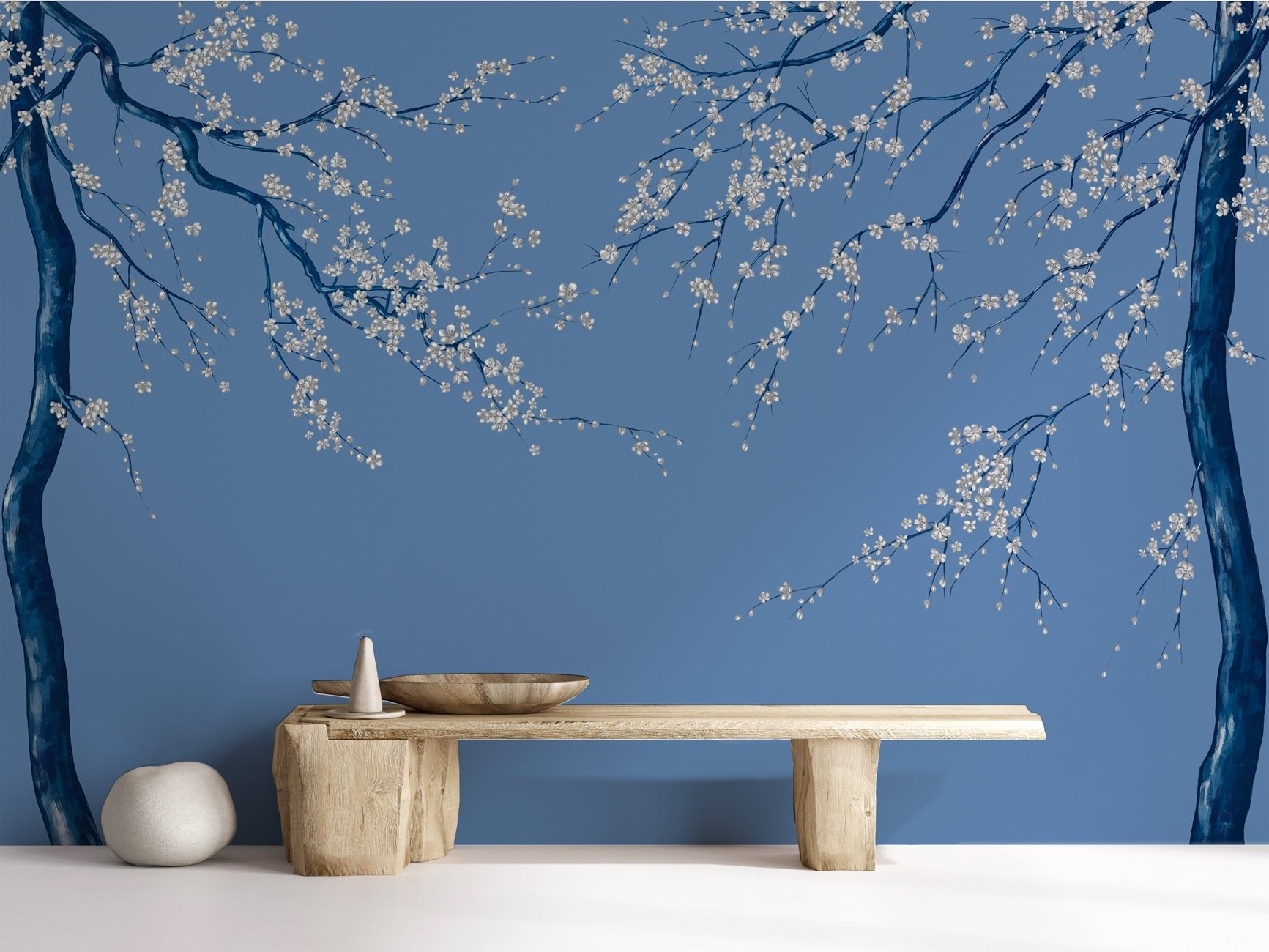 Papier peint panoramique fleur Sakura bleuté, XXL, tendance