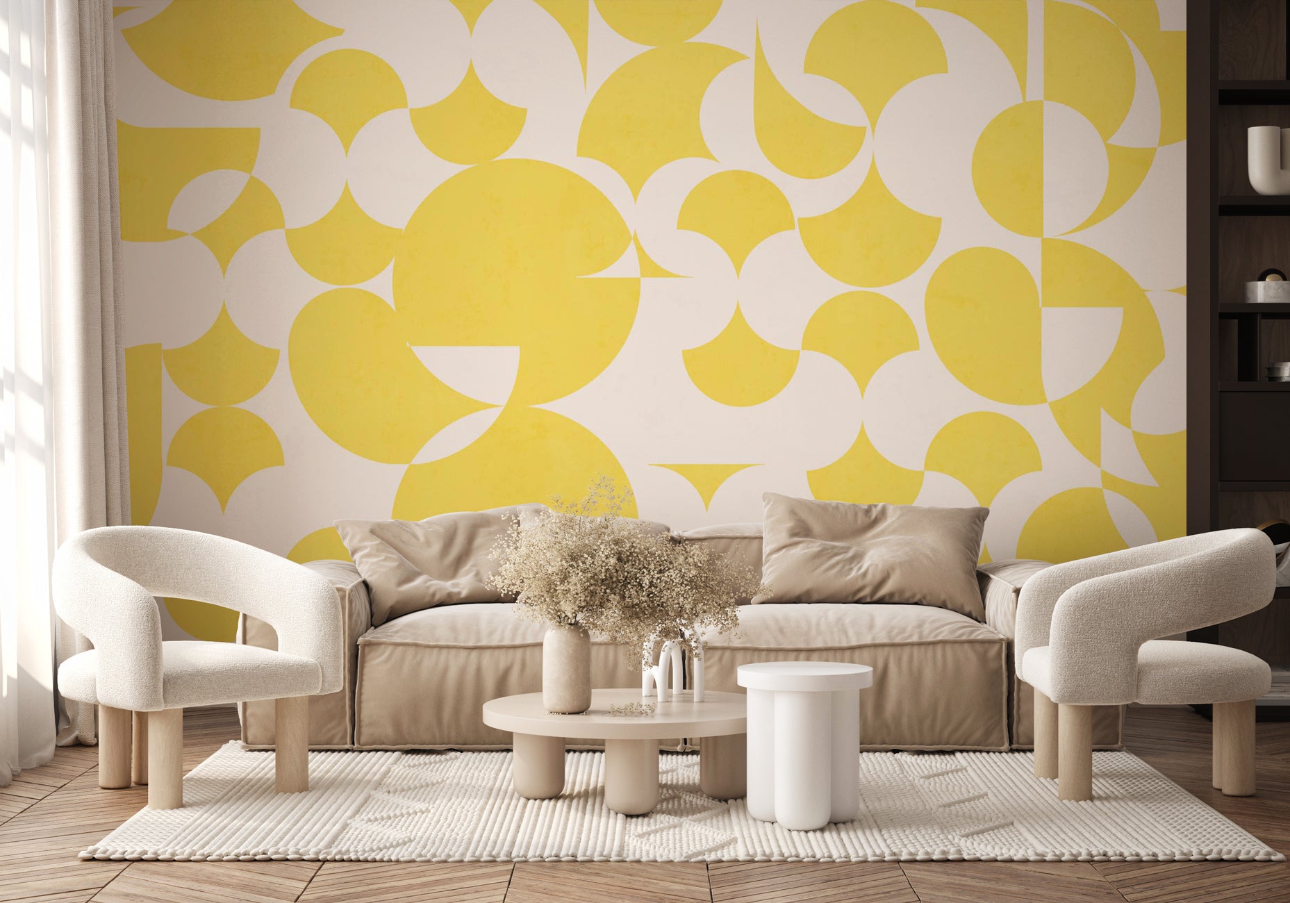 Papier peint rétro forme graphique jaune, XXL, tendance
