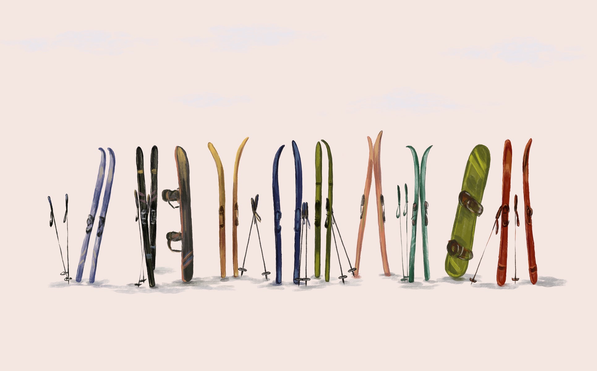 Papier peint skis colorés beige, XXL, tendance