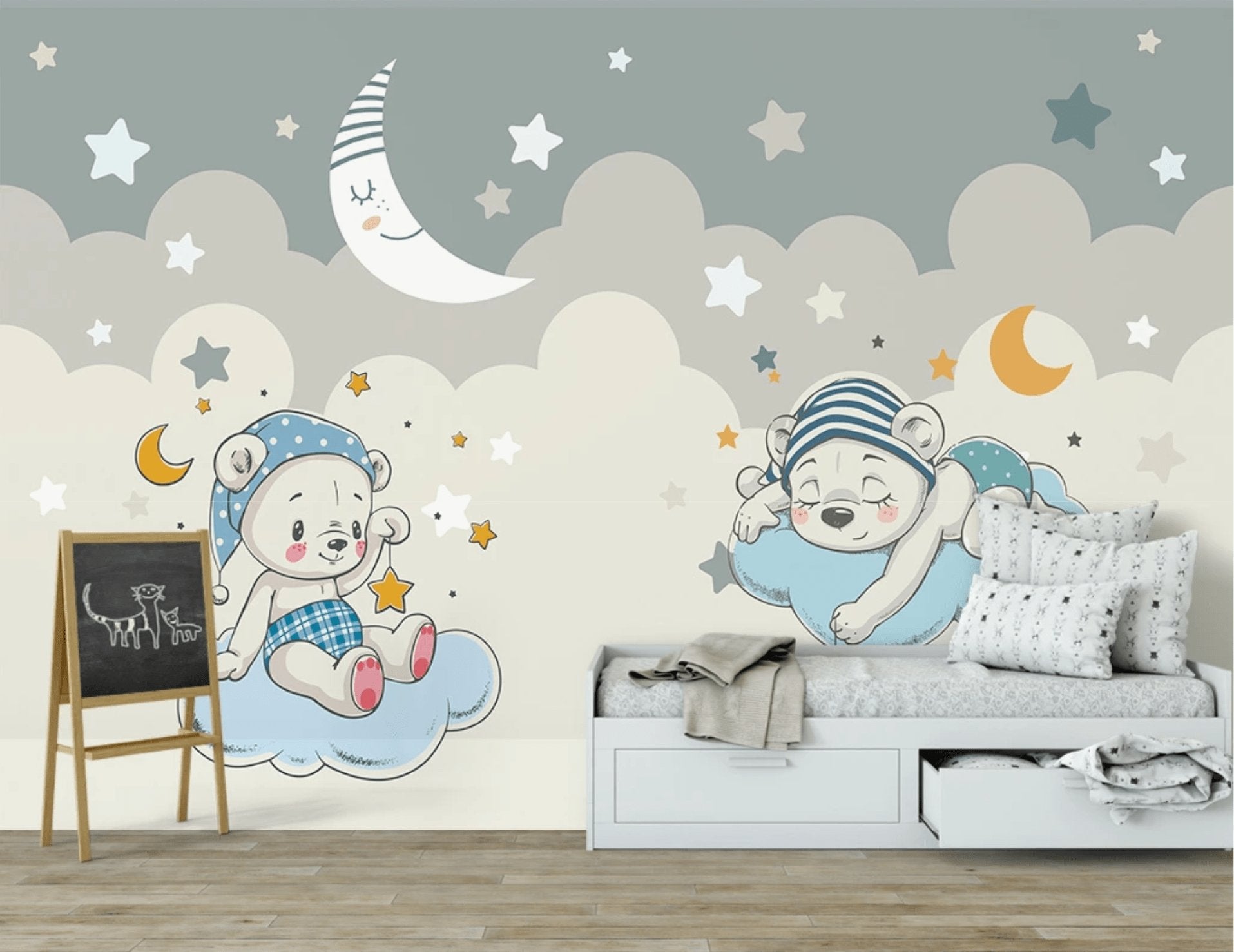 Papier peint  Bébés Oursons rêveurs - papier peint sur mesure francais - muralconcept