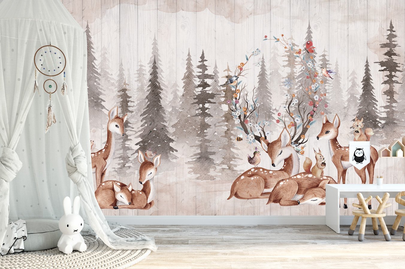 Papier peint chambre enfant douces biches - papier peint sur mesure francais - muralconcept