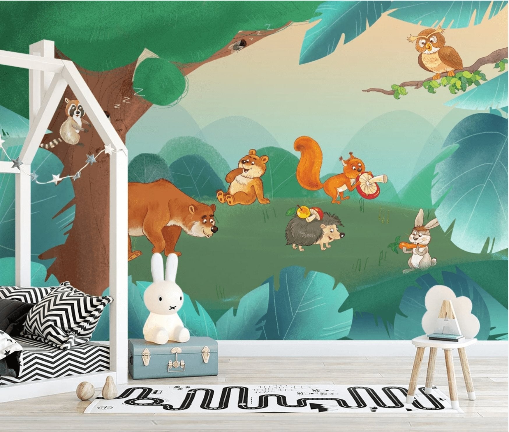 Papier peint enfant amis de la forêt - papier peint sur mesure francais - muralconcept
