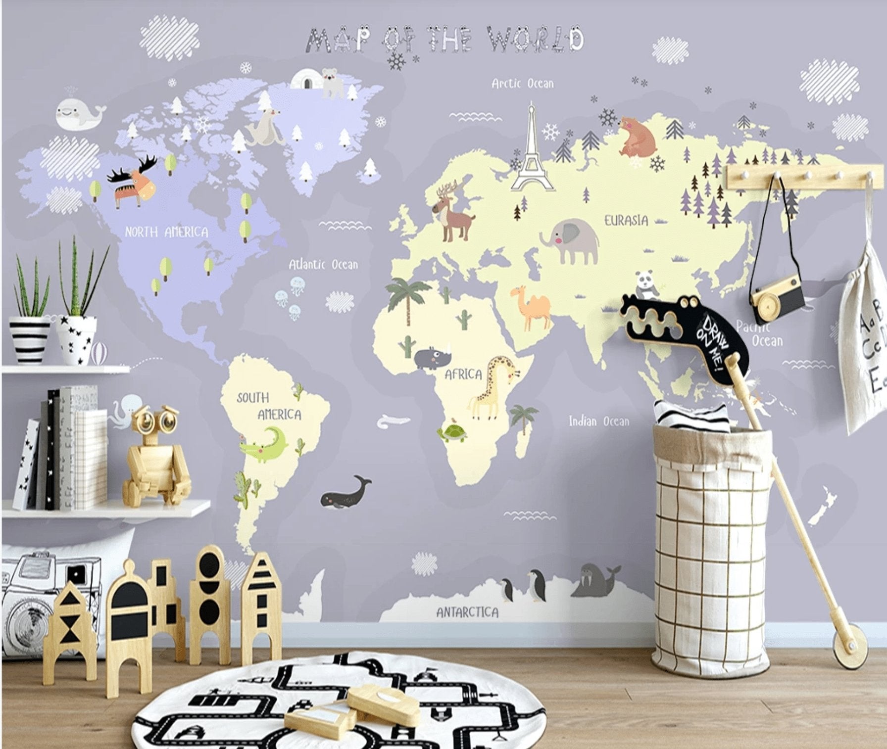 Papier peint enfant carte du monde fille - papier peint sur mesure francais - muralconcept