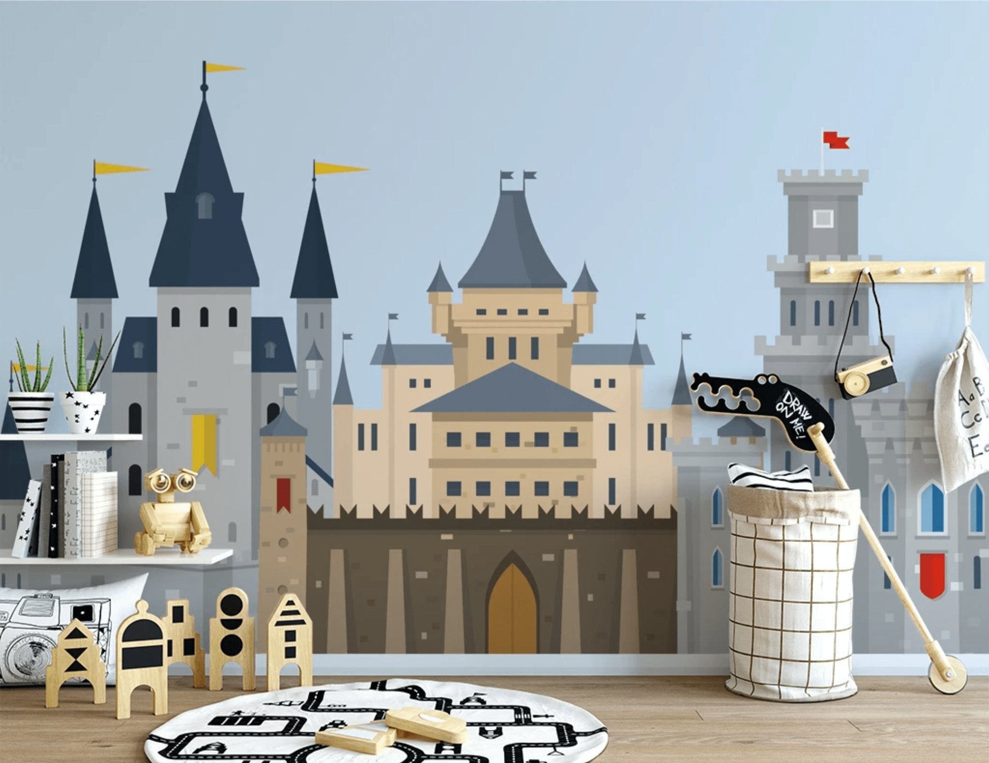 Papier peint enfant château prince & chevalier - papier peint sur mesure francais - muralconcept