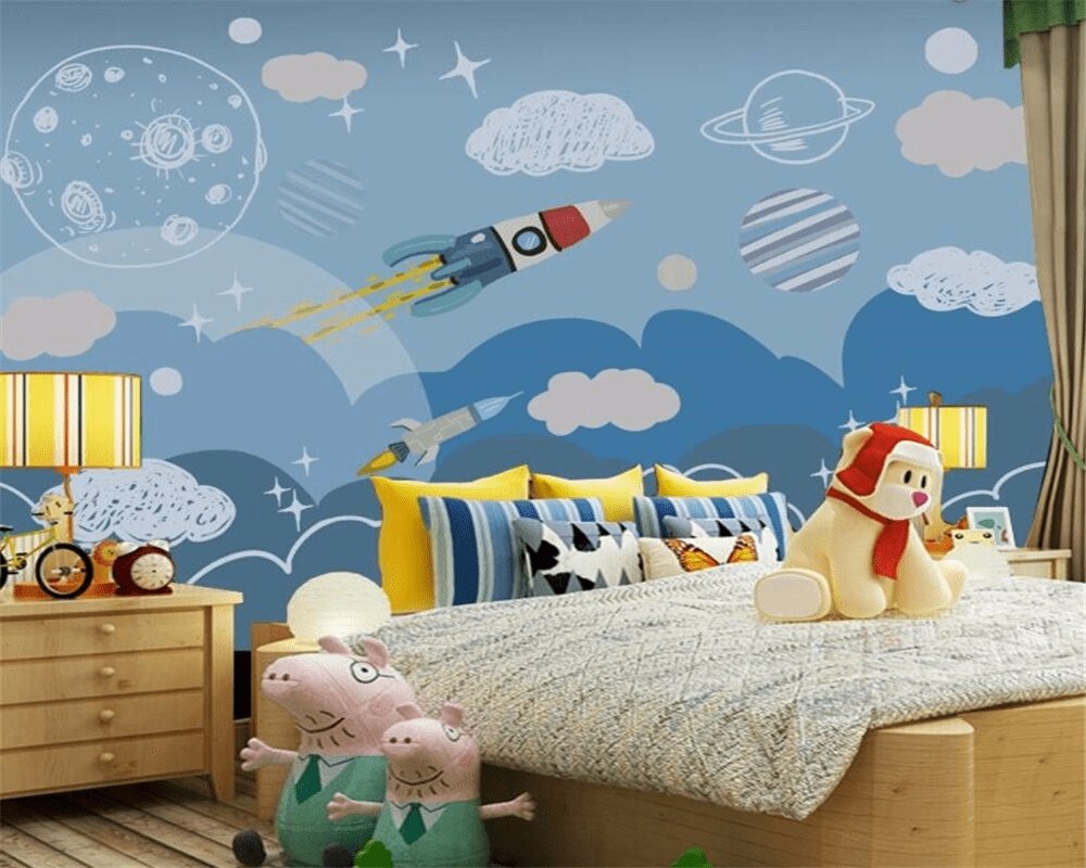 Papier peint enfant fusée espace spatiale - papier peint sur mesure francais - muralconcept