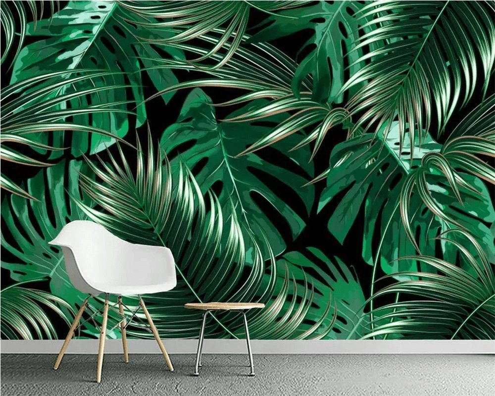 Papier peint intissé grandes feuilles vertes - papier peint sur mesure francais - muralconcept