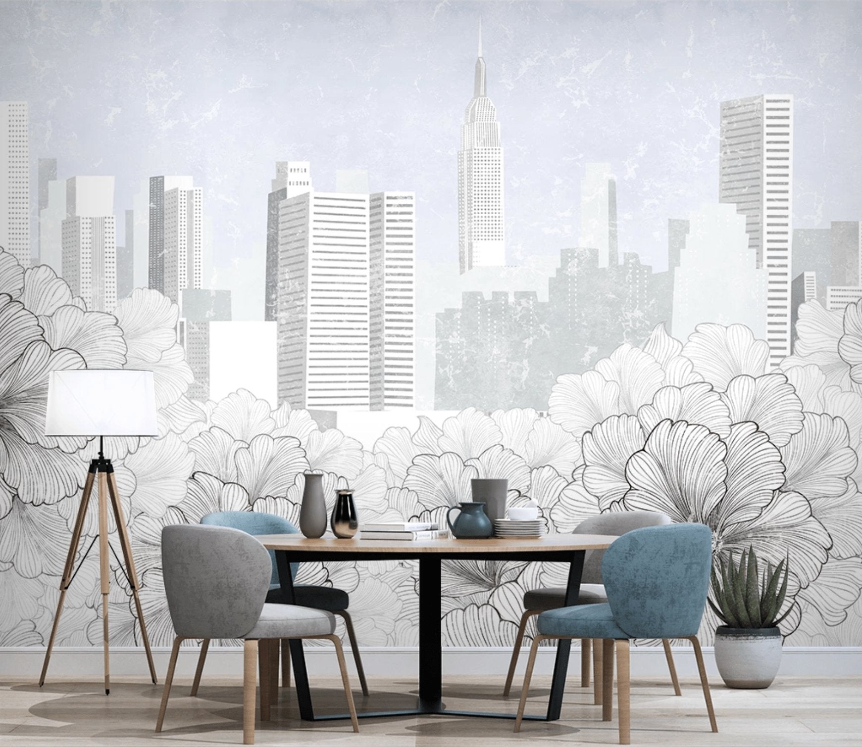 Papier peint moderne ville New York noir et blanc - papier peint sur mesure francais - muralconcept