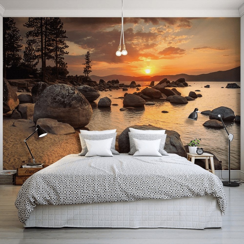 Papier peint panoramique coucher de soleil évasion - papier peint sur mesure francais - muralconcept