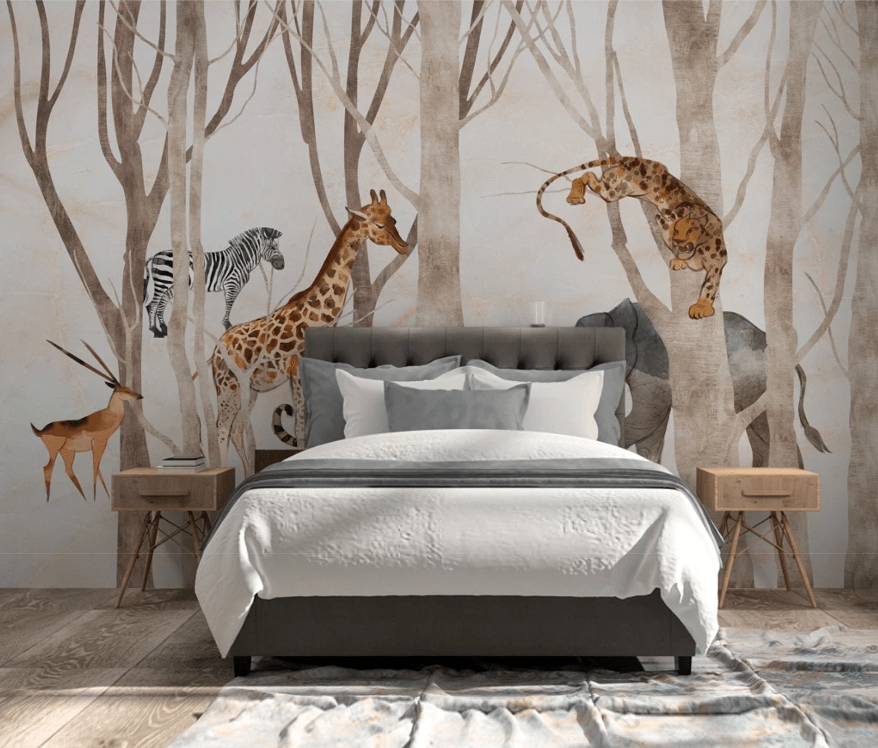 Papier peint panoramique enfant animaux de la jungle & forêt - papier peint sur mesure francais - muralconcept