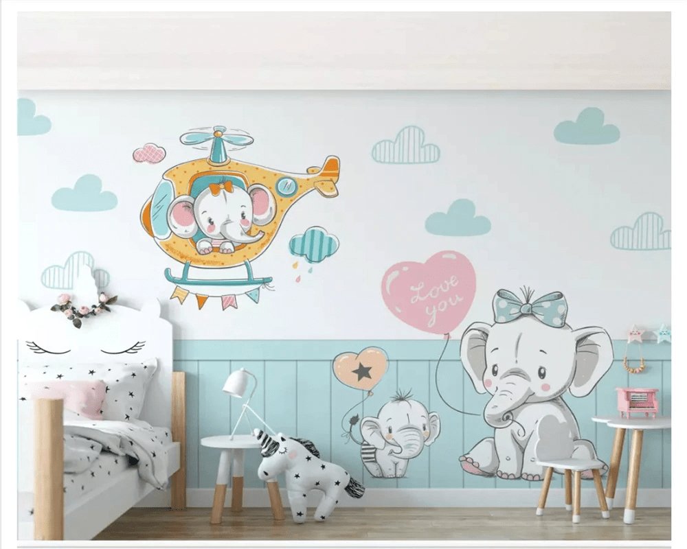 Papier peint Tendres Eléphants - papier peint sur mesure francais - muralconcept