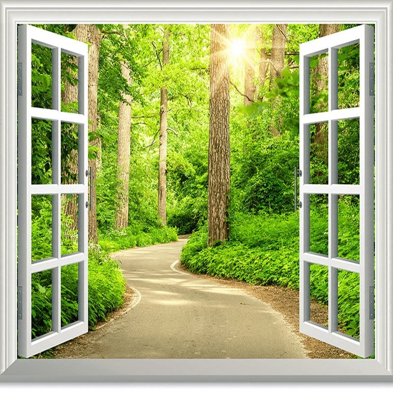 Papier peint trompe l’œil balade en forêt - papier peint sur mesure francais - muralconcept