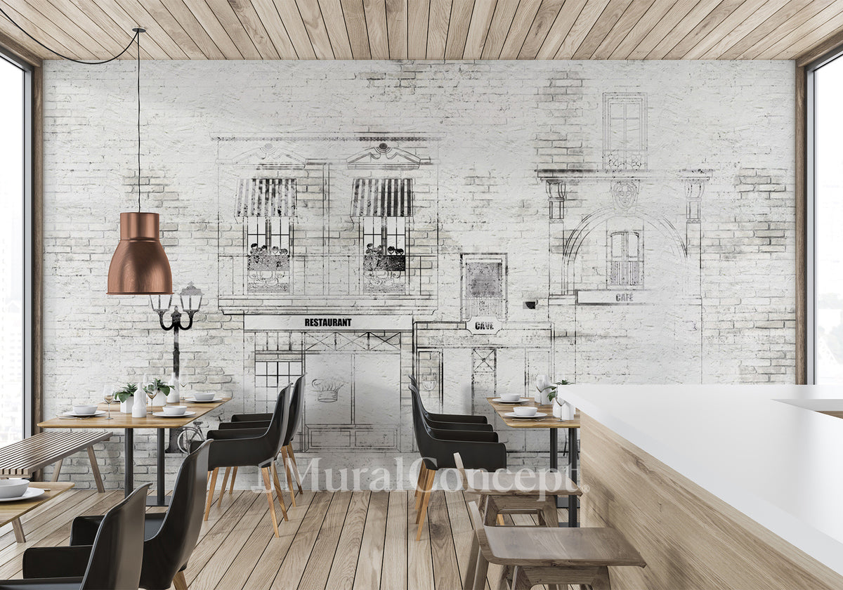 Tapete Bistro Vintage Fassade Parisienne