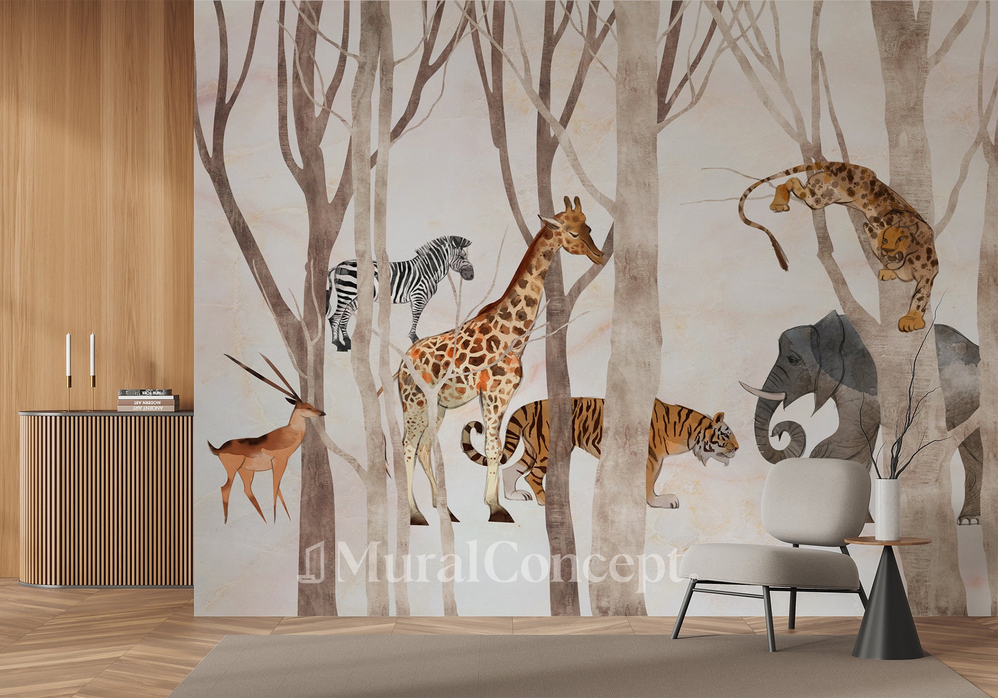 Papier peint panoramique enfant animaux de la jungle & forêt - panoramique français