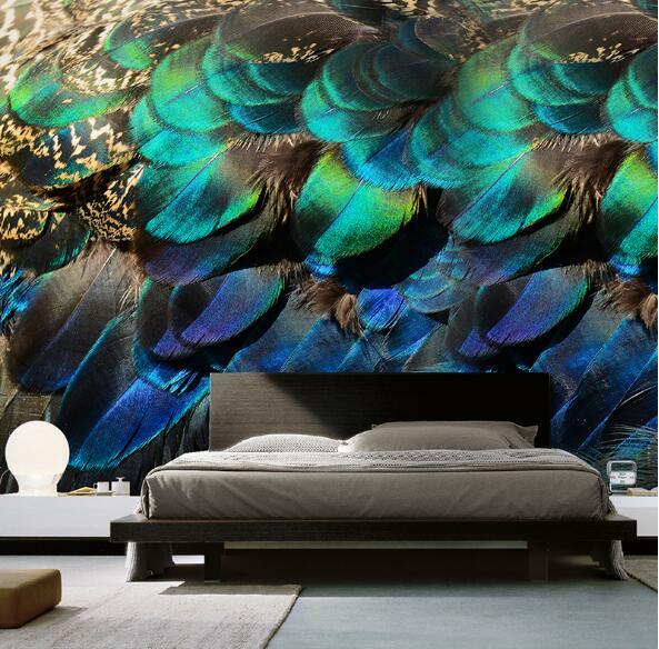 Papier peint Plume de Paon - papier peint sur mesure francais - muralconcept