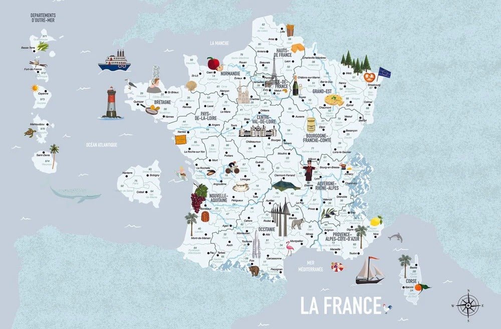Tapete Karte von Frankreich Kind blau