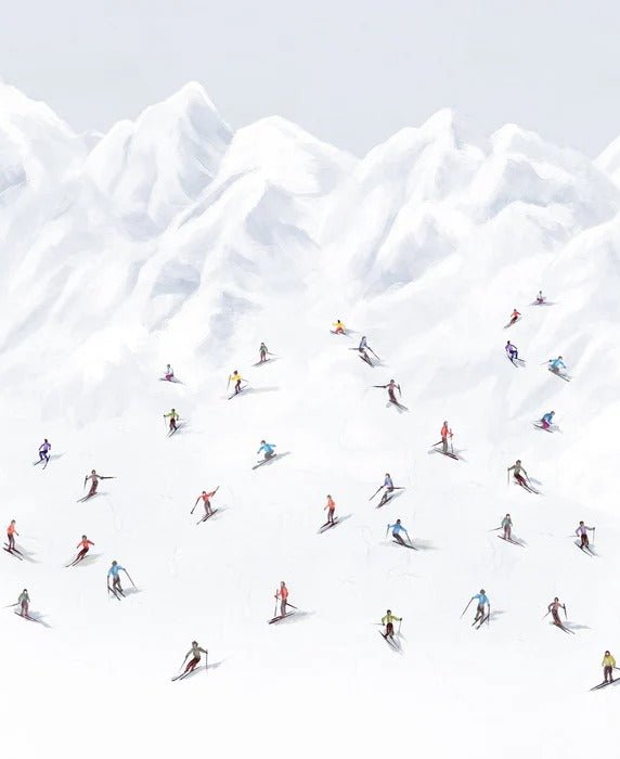 Tapete Berg Skifahrer bunt