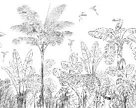 Tapete Dschungel schwarz und weiß Leopard