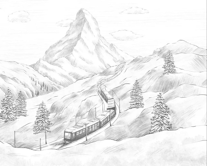 Panorama-Tapete Matterhorn schwarz und weiß