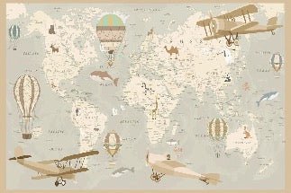 Kindertapete Weltkarte Flieger