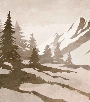 Papier peint sapin et montagne vintage sépia, XXL, tendance