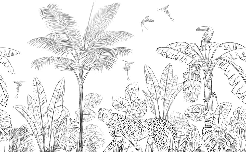 Tapete Dschungel schwarz und weiß Leopard