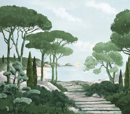 Papier peint balade dans les calanques vert, XXL, tendance