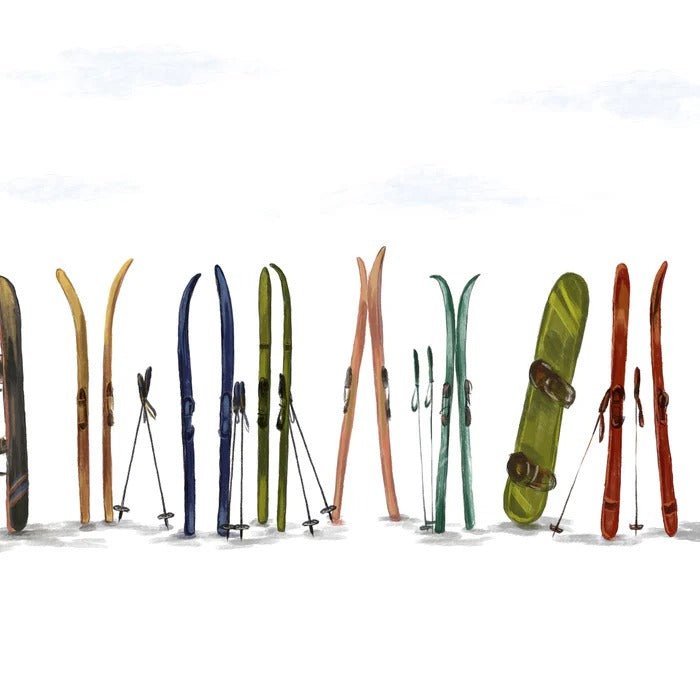 Papier peint panoramique skis colorés