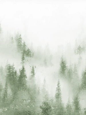 Papier peint bistrot sapin brume verte aquarelle, XXL, tendance