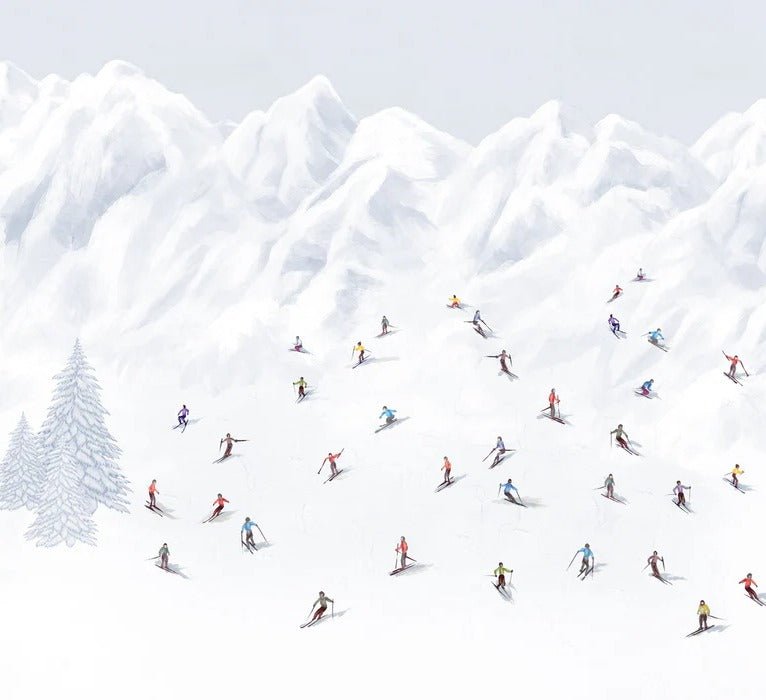 Tapete Berg Skifahrer bunt