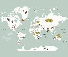 Papier peint Carte du monde en Francais enfant vert, XXL, tendance