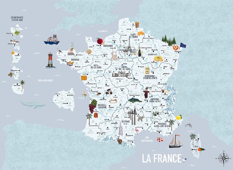 Tapete Karte von Frankreich Kind blau