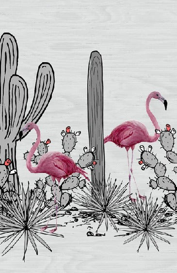 Papier peint panoramique cactus & flamant rose, XXL, tendance