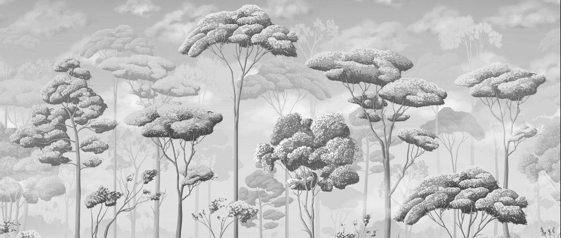 Papier peint panoramique pinèdes noir et blanc, XXL, tendance