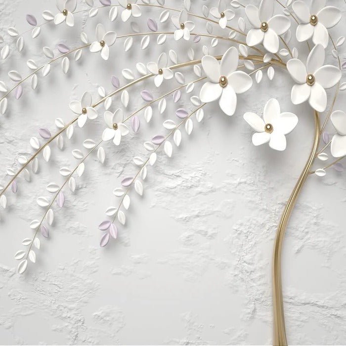 Papier peint panoramique trompe l'oeil arbre fleuri 3D, XXL, tendance