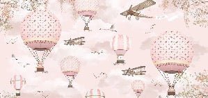 Tapete Tiere im Heißluftballon rosa Pfirsich
