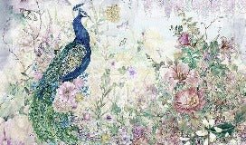 Panorama-Wallpaper Peacock blau Pfau floral