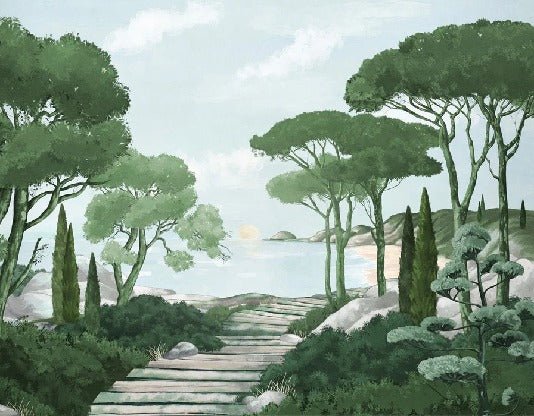 Papier peint balade dans les calanques vert, XXL, tendance