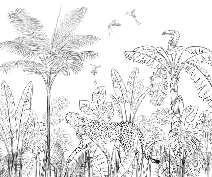 Papier peint jungle noir et blanc léopard, XXL, tendance