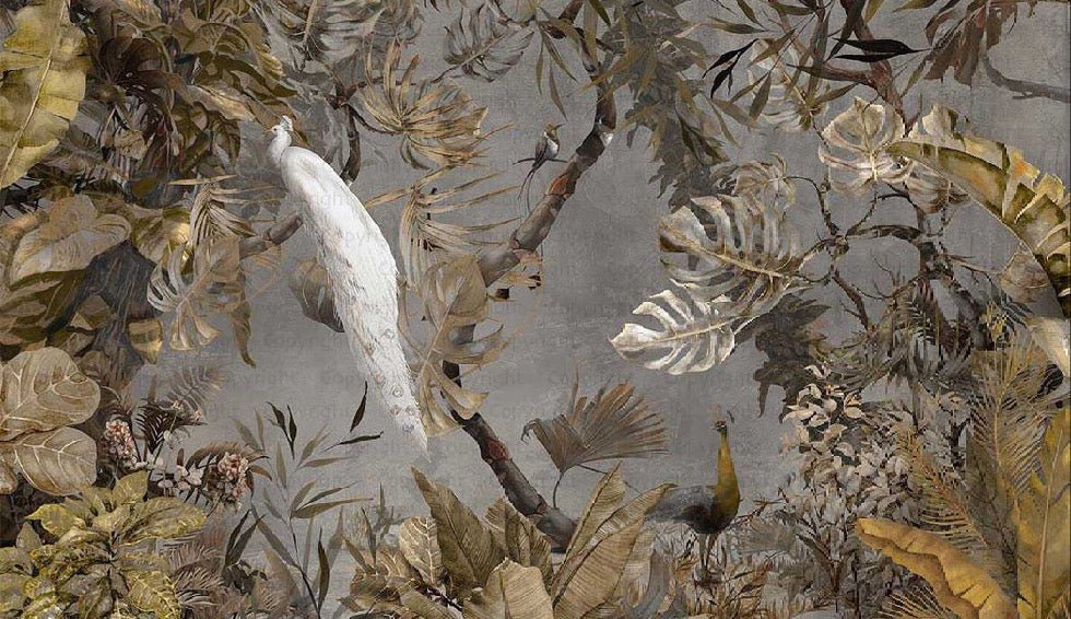Panorama-Tapete Pfau Imperial White