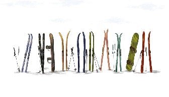 Papier peint panoramique skis colorés, XXL, tendance