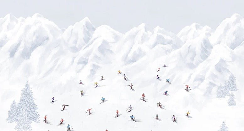 Tapete Berg Skifahrer bunt