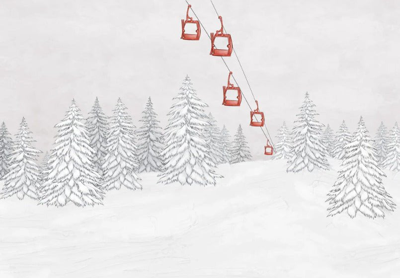 Papier peint montagne télécabine rouge, XXL, tendance