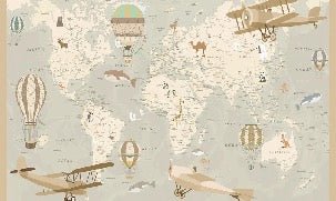 Kindertapete Weltkarte Flieger