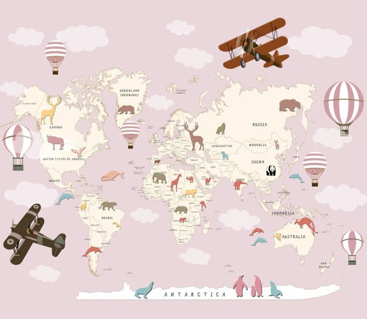 Tapeten Weltkarte Flugzeug Mädchen